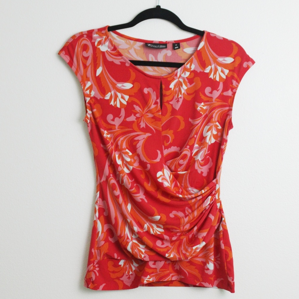 NY & Co 7th Avenue Orange Floral Print Top